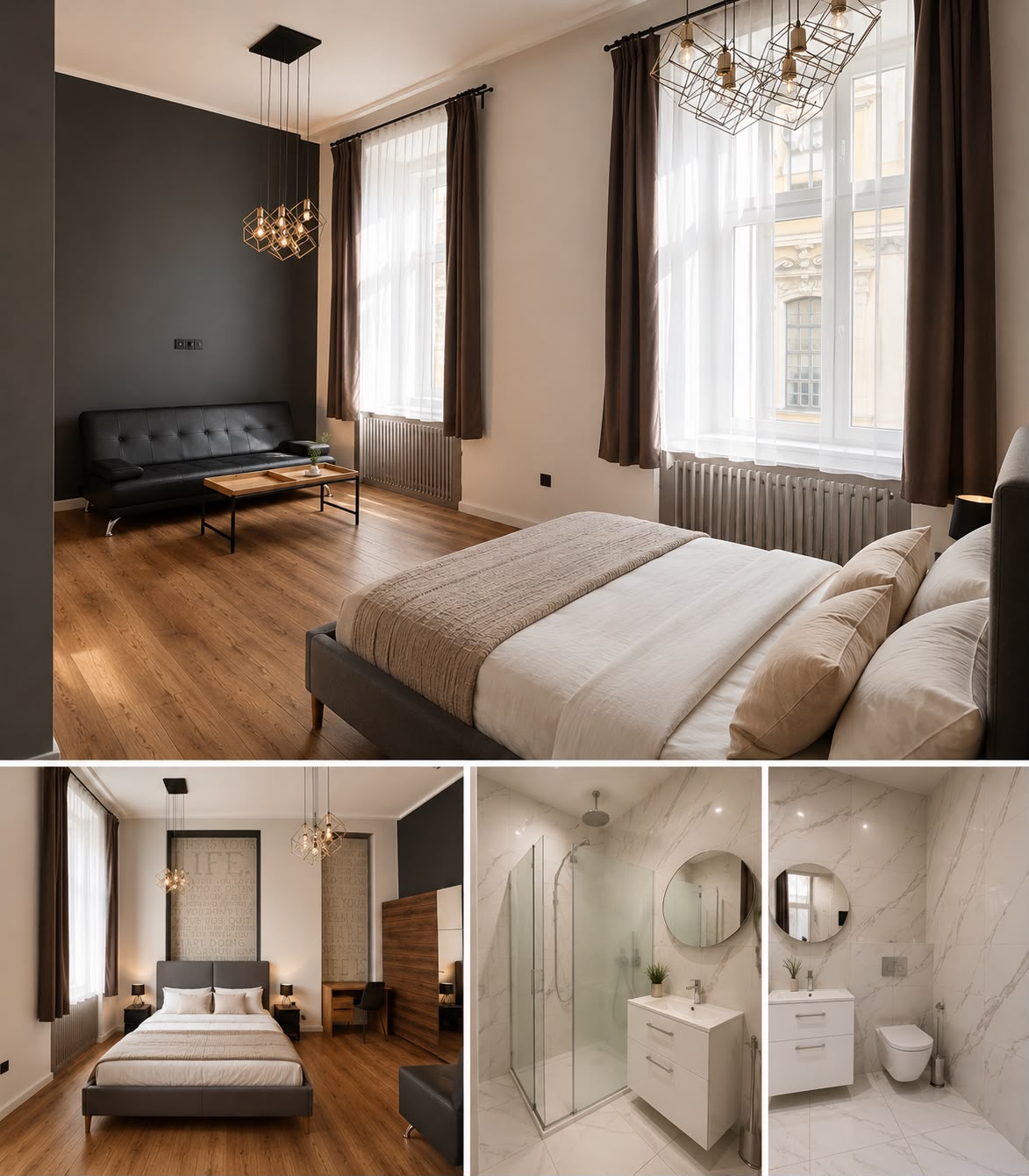 Bright bedroom with large windows